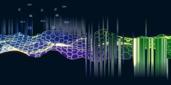 Big Data. Abstract hexagon grid technology  background with blurred lines. Artificial intelligence. Algorithms deep learning. Virtual reality. Data science learning. Blockchain.