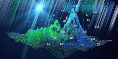 Kablo algoritması olan teknoloji arka planı verileri analiz eder ve bulanık çizgileri bulanıklaştırır. Kuantum kriptografi konsepti. Analitik algoritma verileri. Sancak işi, bilim. Büyük veri.