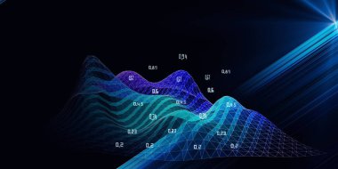 Kablo dalgalı ızgara algoritması ile soyut arkaplan bulanık çizgilerle verileri analiz eder. Kuantum kriptografi konsepti. Büyük veri. Analitik algoritma verileri. İş, bilim ve teknoloji afişi.