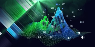Büyük veri. Kablo algoritması ile gelecek analitik arka planı verileri analiz eder ve bulanık çizgileri bulanıklaştırır. Kuantum kriptografi konsepti. Analitik algoritma verileri. Sancak işi, bilim ve teknoloji.
