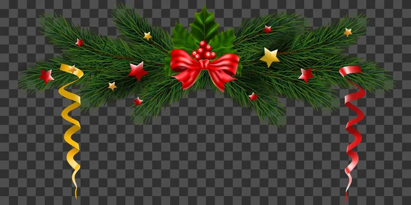 透明上の伝統的な装飾とクリスマスの毛皮の木 デザインのための休日ベクトル — ストックベクタ
