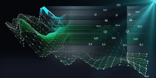 Stordata Abstrakt Bakgrund Polygonal Våg Rutnät Med Data Och Suddiga — Stockfoto