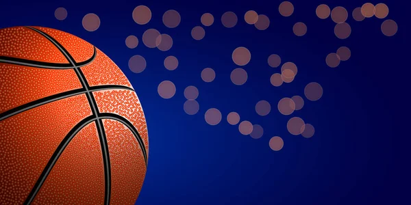Balle Basket Avec Flash Lumineux Sur Fond Bokeh Foncé Illustration — Image vectorielle