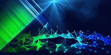 Verileri ve bulanık çizgileri olan soyut teknoloji çokgen renk ızgarası. Yapay zeka. İş ve bilimin geleceksel görselleştirilmesi.