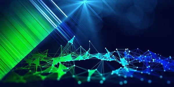 Abstract Technologie Veelhoekig Kleurenraster Met Data Wazige Lijnen Kunstmatige Intelligentie — Stockfoto
