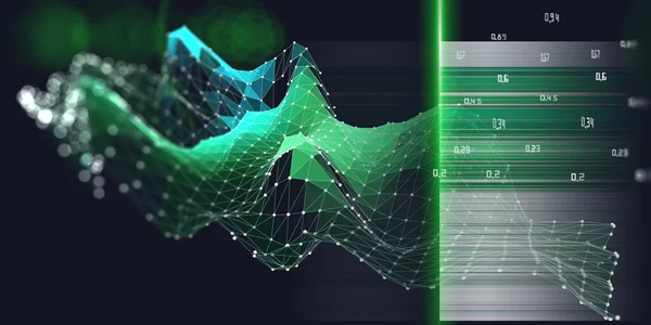 추상적 배경의 폴리곤 그리드는 데이터와 선으로 어둡게 있습니다 비즈니스 기술을 — 스톡 사진