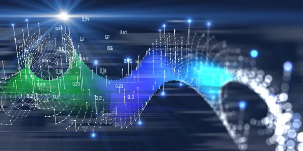 Big Data Abstracte Veelhoekige Achtergrond Met Golvend Kleurenraster Wazige Lijnen — Stockfoto