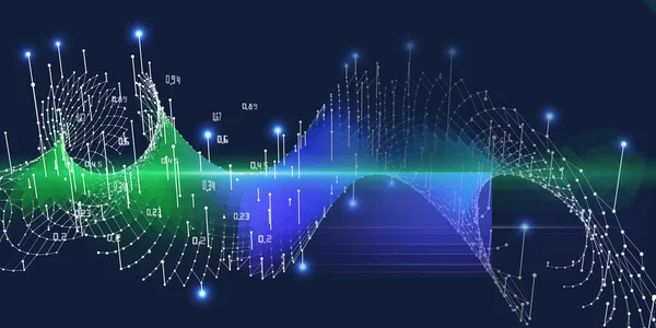 Big Data Abstrakter Polygonaler Hintergrund Mit Wellenförmigem Farbraster Auf Dunklem — Stockfoto