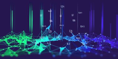 Veri ve bulanık çizgilerle soyut arkaplan çokgen renk ızgarası. Yapay zeka. İş ve bilimin fütüristik görselleştirilmesi. Büyük veri