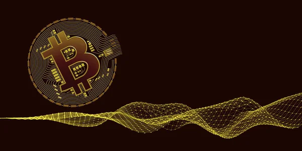 Fondo Abstracto Rejilla Alambre Bitcoin Poligonale Concepto Para Negocios Minería — Vector de stock