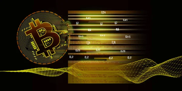 Poligonale Kablo Şebekesi Bitcoin Bulanık Çizgilerin Arka Plan Fütüristik Şifreli — Stok fotoğraf