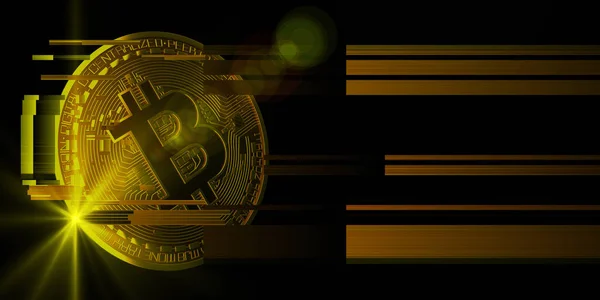 Darstellung Von Bitcoin Auf Abstraktem Hintergrund Mit Verschwommenen Linien Konzept — Stockfoto
