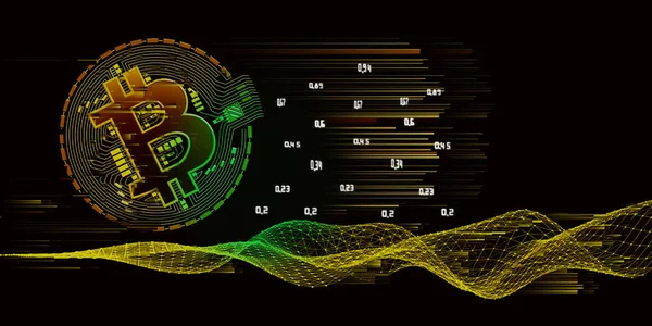 Fondo Futurista Rejilla Alambre Poligonale Bitcoin Líneas Borrosas Tecnología Blockchain — Foto de Stock