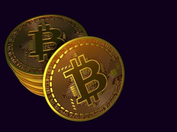 Illustration Bitcoins Rendern Auf Dunkel Banner Blockchain Technologie Für Kryptowährungen — Stockfoto