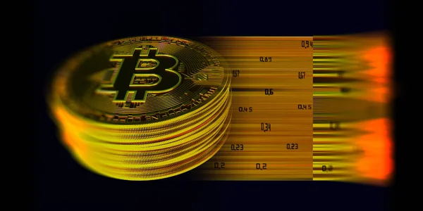 Ilustración Moneda Bitcoin Sobre Fondo Abstracto Con Líneas Borrosas Datos — Foto de Stock