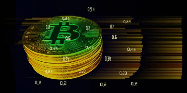 Illustration Von Coin Bitcoin Mit Verschwommenen Linien Und Daten Auf — Stockfoto