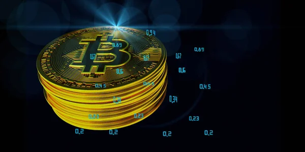 Ilustración Moneda Bitcoin Sobre Fondo Abstracto Con Líneas Borrosas Datos — Foto de Stock