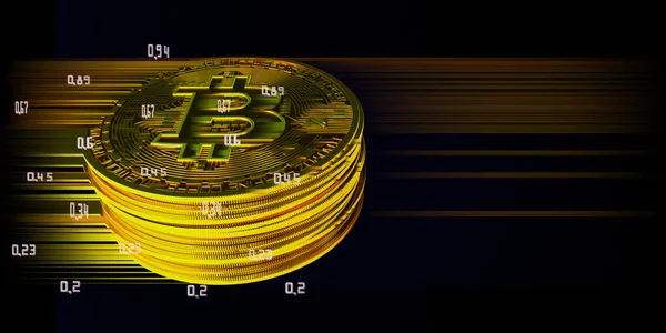 Illustration Der Bitcoin Münze Auf Abstraktem Hintergrund Mit Verschwommenen Linien — Stockfoto