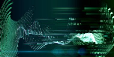 Karanlıkta bulanık çizgiler ve daireler olan soyut fütüristik arka plan kablo şebekesi. Büyük Data. İş, bilim ve teknoloji afişi.