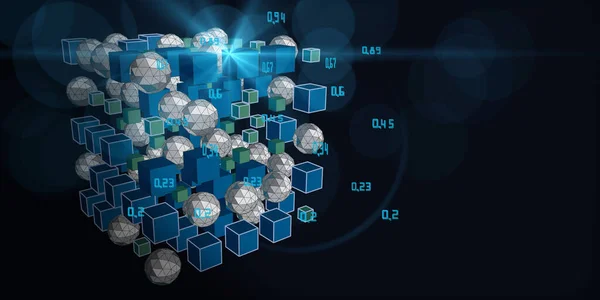Soyut Görselleştirme Algoritma Küplerini Küreleri Analiz Eder Kuantum Sanal Şifrelemesi — Stok fotoğraf