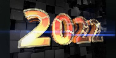 2022 yılı. Karanlık küplerin arka planında yeni yıl geometrik sayı dizaynı. Soyut tatil afişi. Benek efektli ve satırlı bir tatil kavramı. 