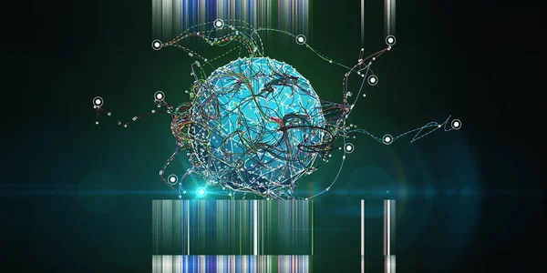Abstraktní Pozadí Chaotickými Čarami Spojujícími Tečky Koule Tmě Data Algoritmů — Stock fotografie