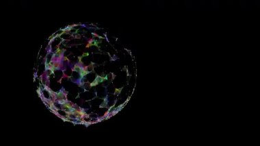 Siber uzayda siyah noktalar ve çizgiler birleştirilmiş küre ile soyut arkaplan. Üç boyutlu kablo geometrik küre döndürür. Büyük veri. Teknoloji ağı kavramı.