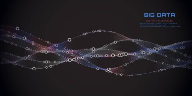 Çemberlerin temsil edildiği eğri çizgilerinden soyut bilgi şebekesi. Büyük veri. Fütürist ağ ya da iş veri analizi. Kuantum Hesaplama. Siber Güvenlik. Gelecek teknolojisi yapay zeka.