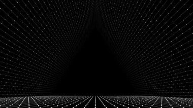 Noktalardan tünel ızgarası üçgen şeklindeki soyut arkaplan canlandırma hareketi.