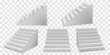 Şeffaf arka planda 3 boyutlu beyaz merdiven gerçekçi. Ürün için merdivenlerle modelleme