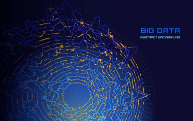 Soyut dijital teknoloji bilgi diski. Veri gürültüsü akışını daire içine alır. Büyük Data. 3D Görselleştirme VR siber uzayı. Kripto para ve teknoloji konsepti. Vektör İllüstrasyonu.