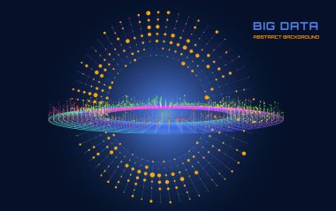 Soyut dijital teknoloji diskleri. Renkli veri radyal akışından çemberler. Fütürist dairesel bilgi hareketi. Büyük Data. 3D görselleştirme VR siber uzay. Kripto para ve teknoloji konsepti. Vektör İllüstrasyonu.