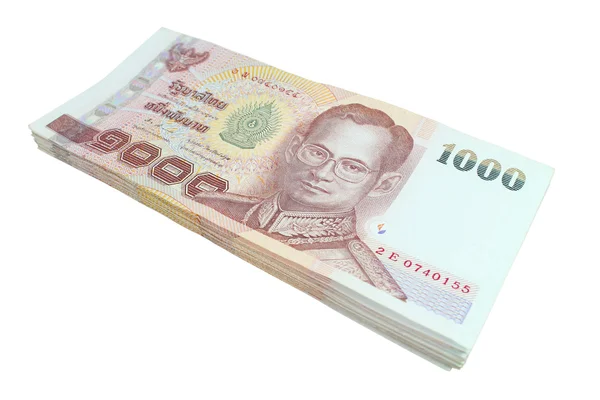 Tayland Bahtı banknotların üzerinde beyaz izole — Stok fotoğraf