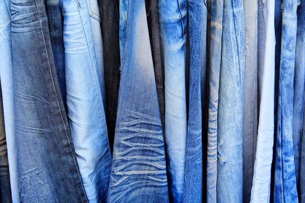 Blue jeans in a shop — Stock Photo, Image