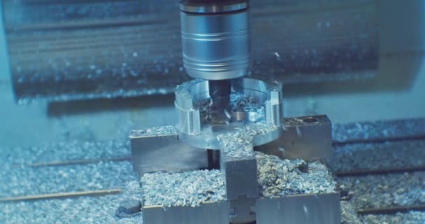 Modern industrial equipment.production a part on a cnc machine, processing a metal workpiece on a cnc machine.technological process close-up — Stock Video