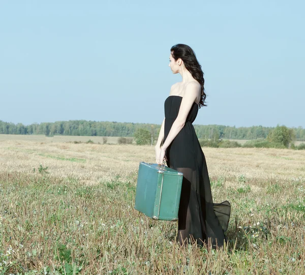 Красива дівчина з валізою Стокова Картинка