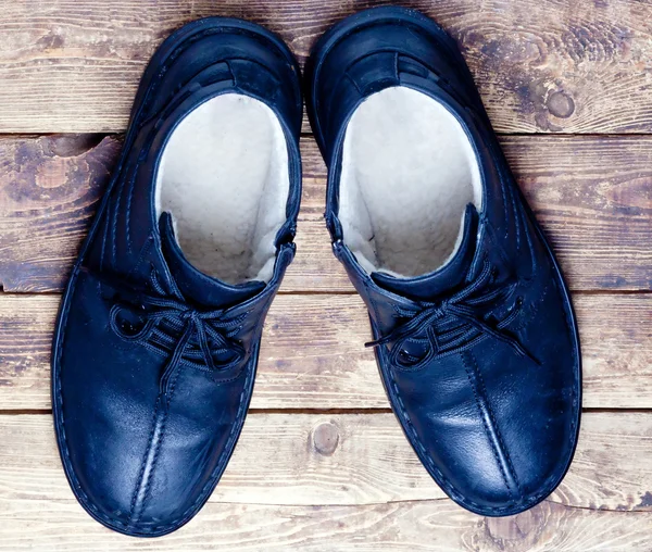 Czarne skórzane męskie buty — Zdjęcie stockowe