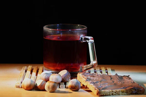 Çay ve tost nutella ile — Stok fotoğraf
