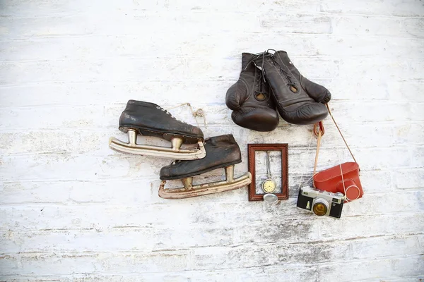 Old things different professions hang on the wall — Stock Photo, Image