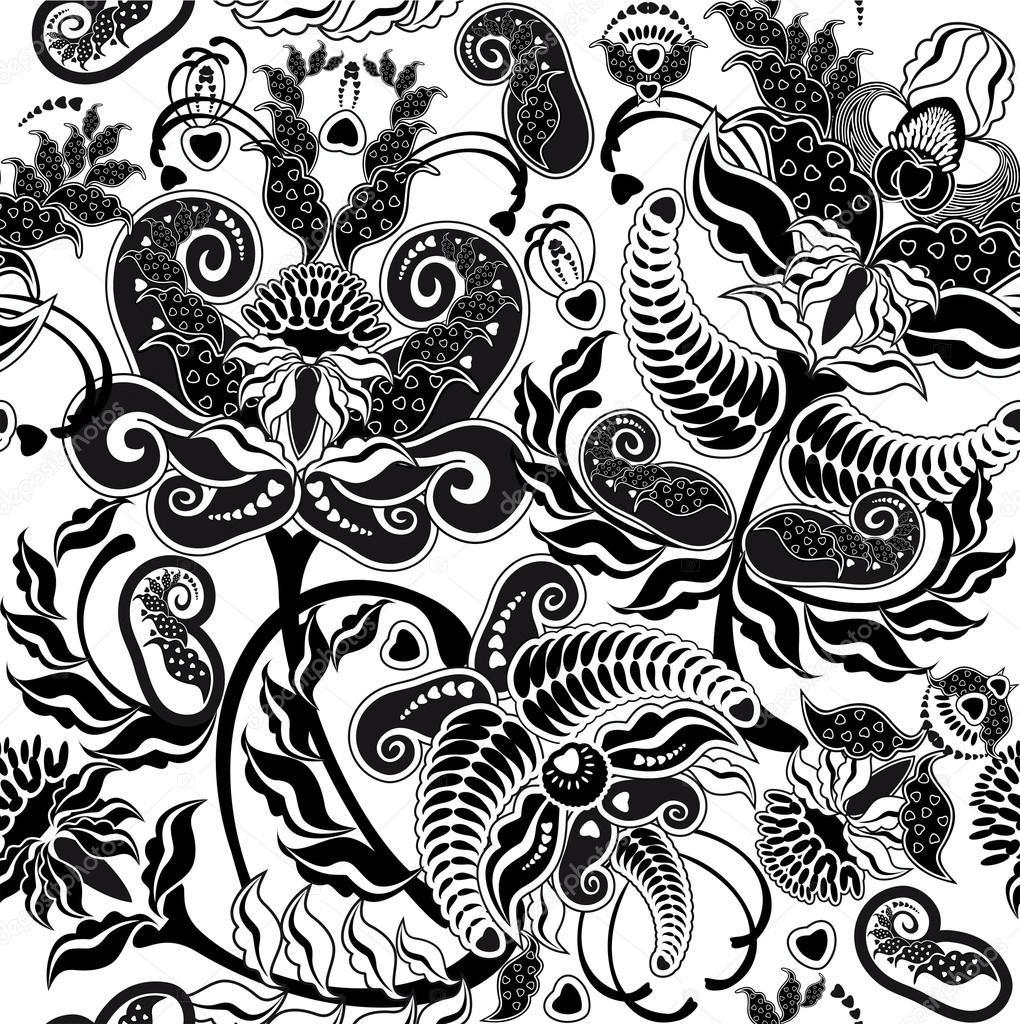 black and white floral seamless pattern