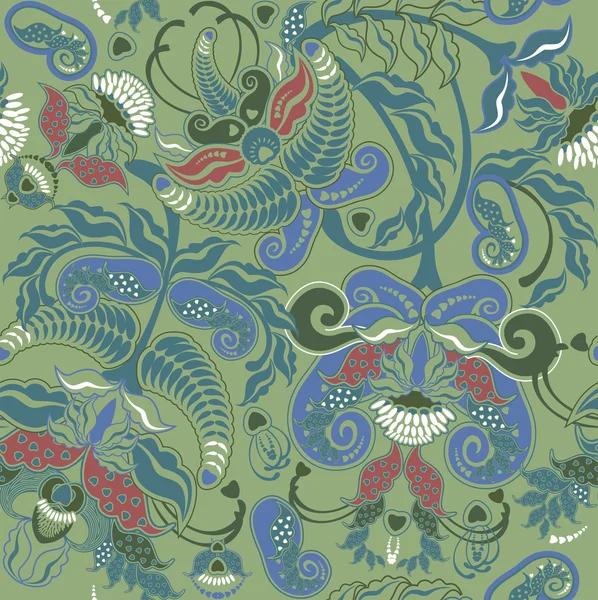 Patrón verde floral estilizado, fondo de tela — Vector de stock