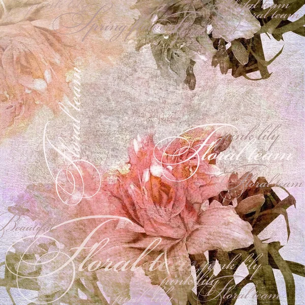 ピンクの花柄のデザイン、ヴィンテージのパステル調の背景 — ストック写真