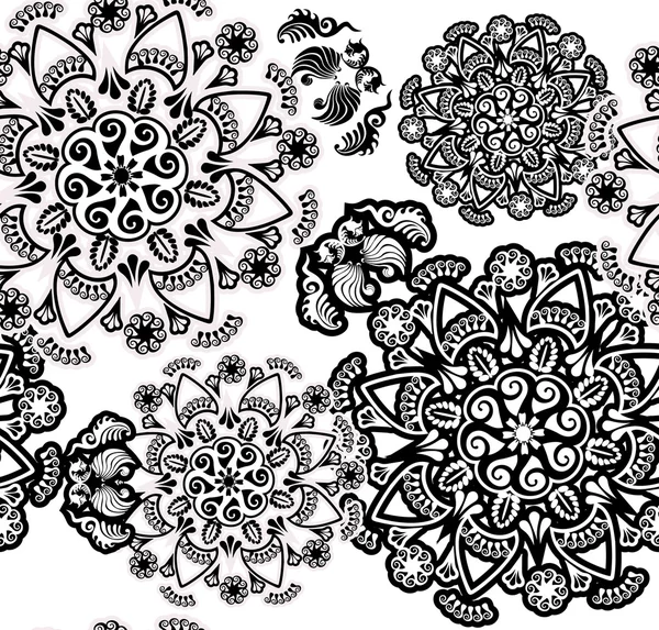 Diseño floral blanco y negro sin costuras — Vector de stock