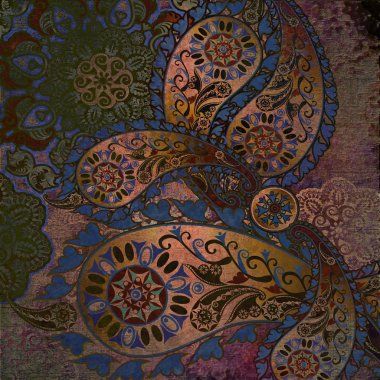 eski püskü arka plan üzerinde oryantal çiçek tasarım