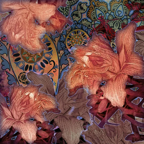 Ošuntělý květinový design růžové lilie — Stock fotografie