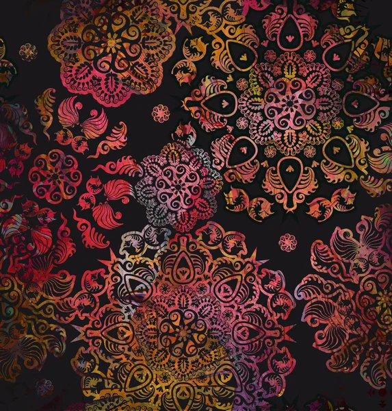 Χρωματιστό floral σχέδιο σε μαύρο φόντο — Φωτογραφία Αρχείου