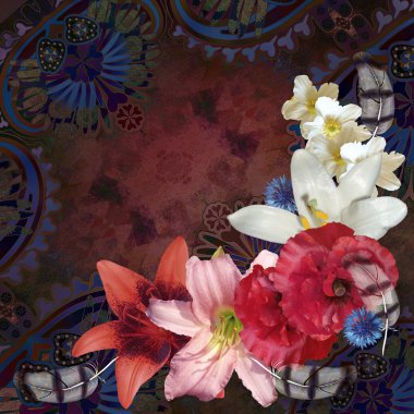 koyu desenli arka plan üzerinde çiçek desenli