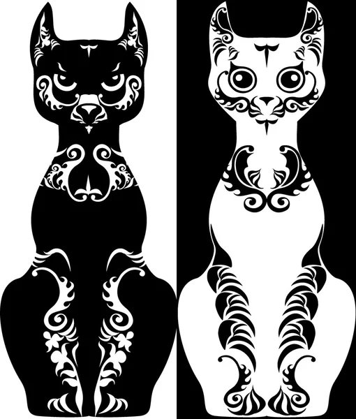 Chat image stylisée à motifs noir et blanc — Image vectorielle