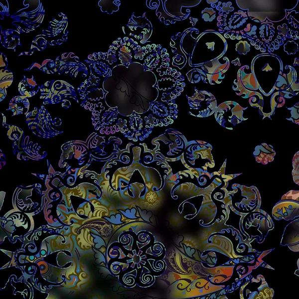 Motif floral abstrait bigarré sur fond noir — Photo