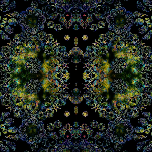 Стилизованный цветочный узор симметричный на черном фоне — стоковое фото